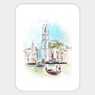 Hong Kong Victoria Harbor 2 ink and watercolour Sticker